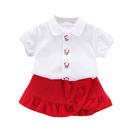 Girls White & Red Shirt with Skirt