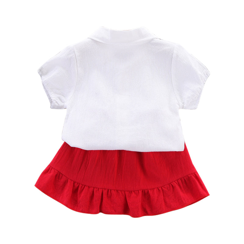 Girls White & Red Shirt with Skirt