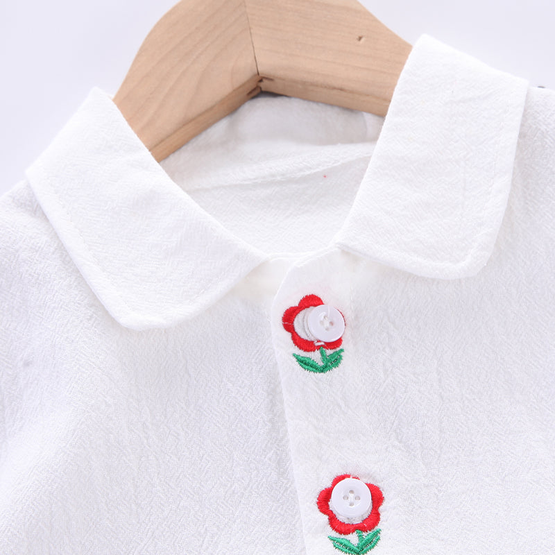 Girls White & Red Shirt with Skirt