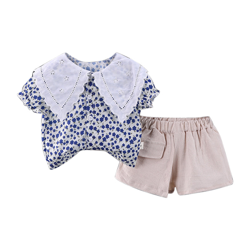 Girls Blue Printed Shirt with Trousers