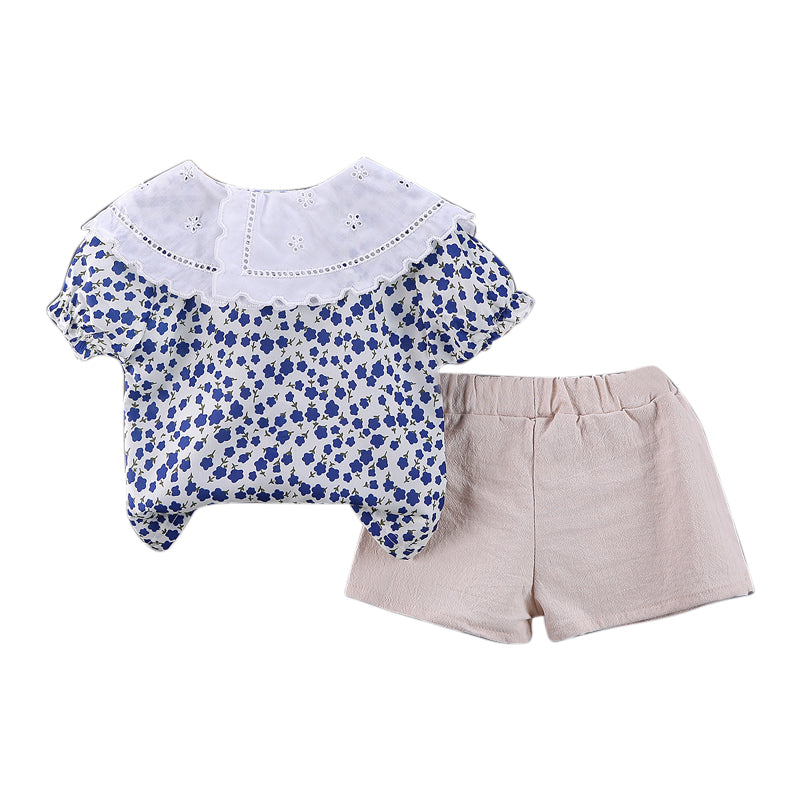 Girls Blue Printed Shirt with Trousers
