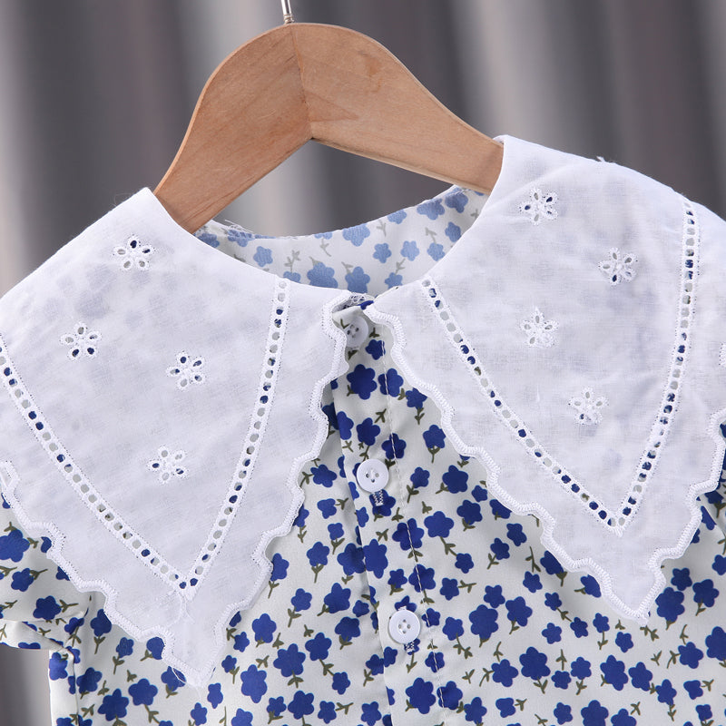 Girls Blue Printed Shirt with Trousers