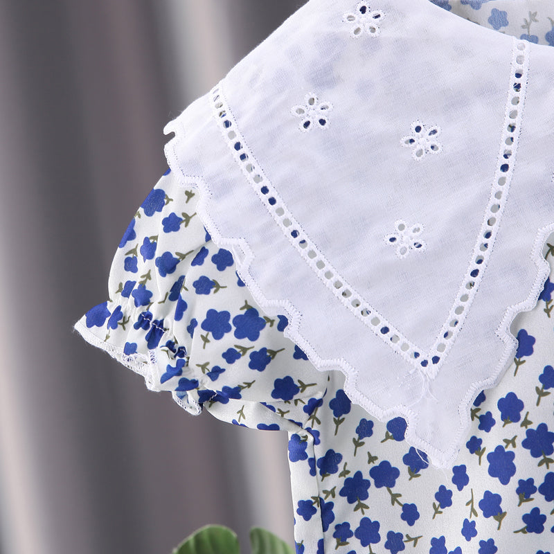 Girls Blue Printed Shirt with Trousers