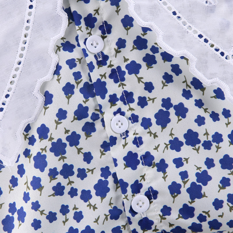 Girls Blue Printed Shirt with Trousers