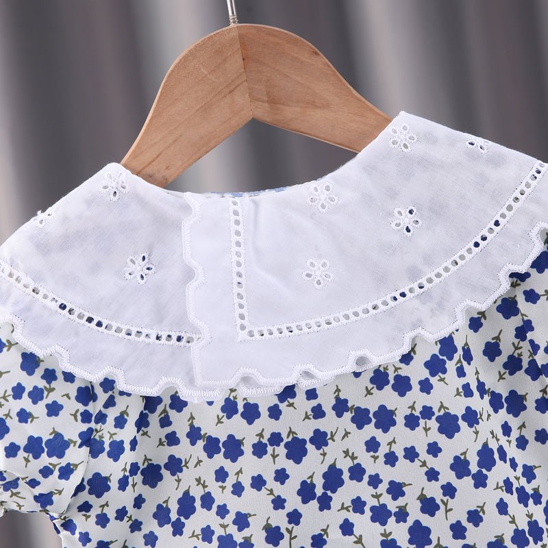 Girls Blue Printed Shirt with Trousers