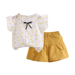 Girls White Printed Shirt Trouser