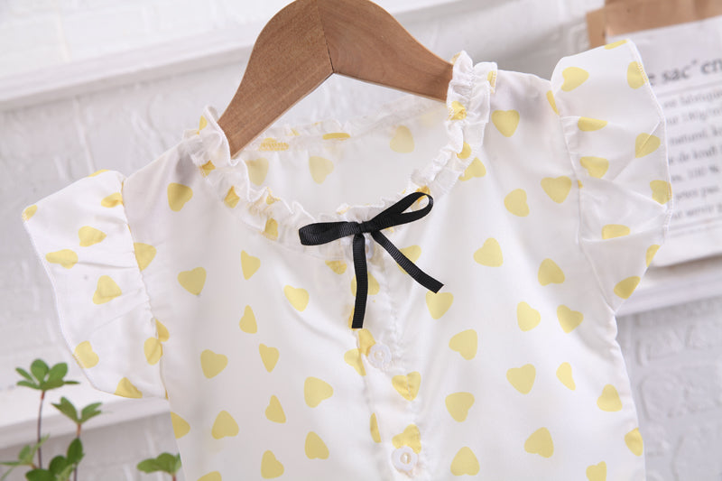 Girls White Printed Shirt Trouser