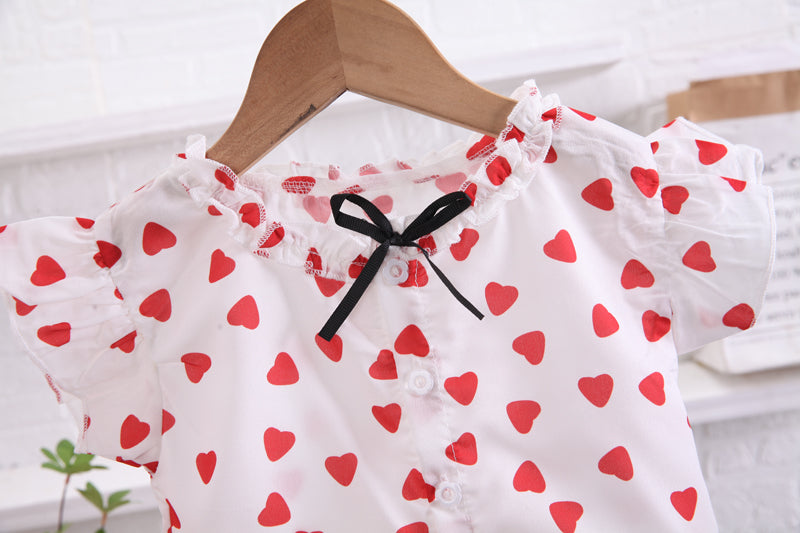 Girls Red Printed Top & Skirt
