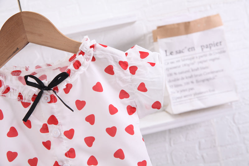 Girls Red Printed Top & Skirt