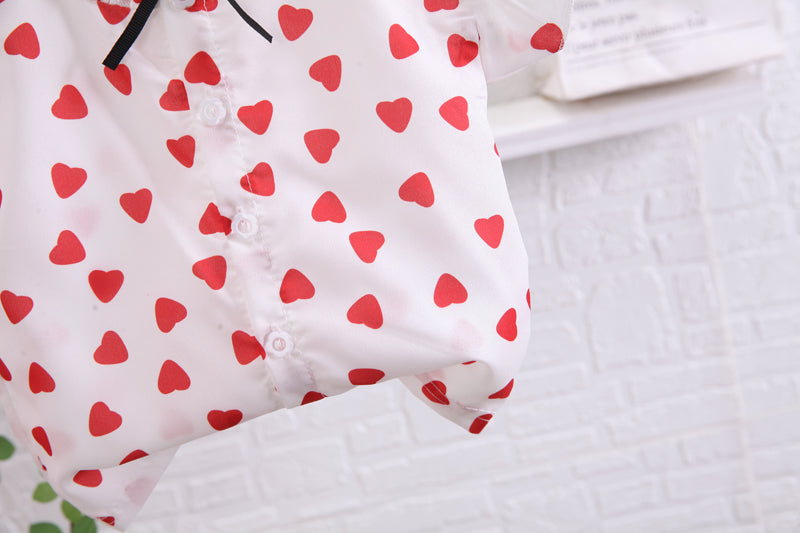 Girls Red Printed Top & Skirt