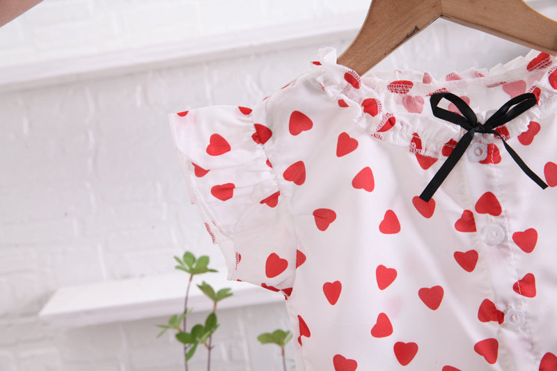 Girls Red Printed Top & Skirt