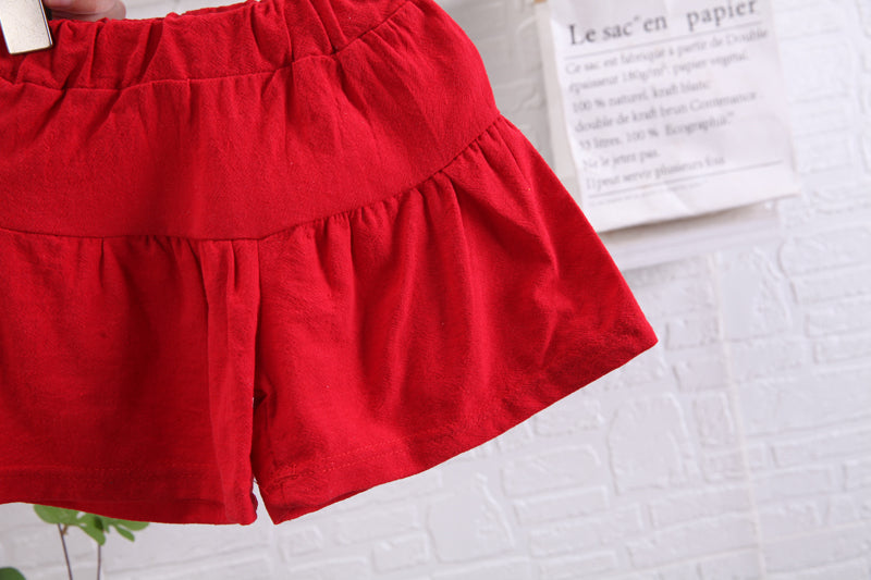 Girls Red Printed Top & Skirt
