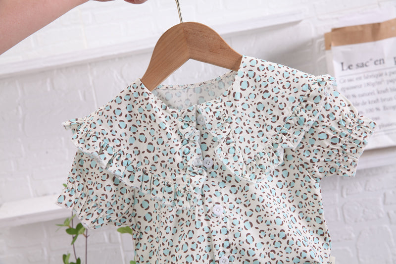 Girls White & Brown Printed Top With Trousers
