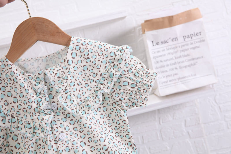Girls White & Brown Printed Top With Trousers