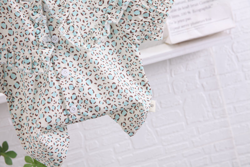 Girls White & Brown Printed Top With Trousers
