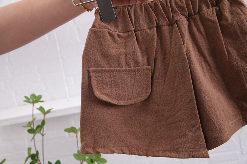Girls White & Brown Printed Top With Trousers