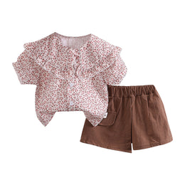 Girls Pink Abstract Printed Top with Trousers