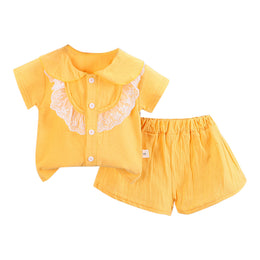 Girls Yellow Peter Pan Collar Top with Shorts