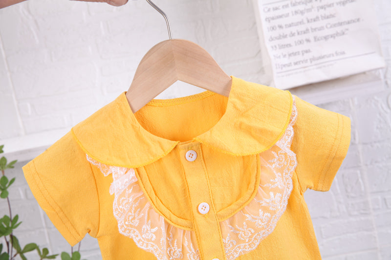 Girls Yellow Peter Pan Collar Top with Shorts
