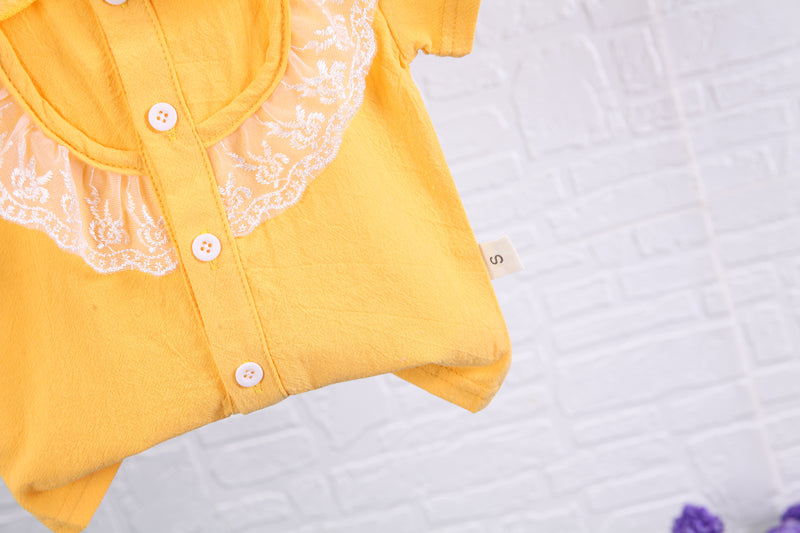 Girls Yellow Peter Pan Collar Top with Shorts