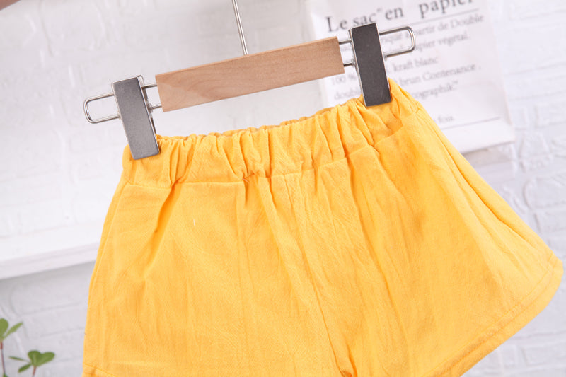 Girls Yellow Peter Pan Collar Top with Shorts