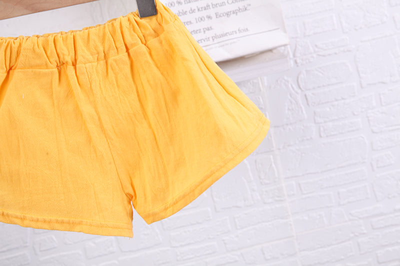 Girls Yellow Peter Pan Collar Top with Shorts