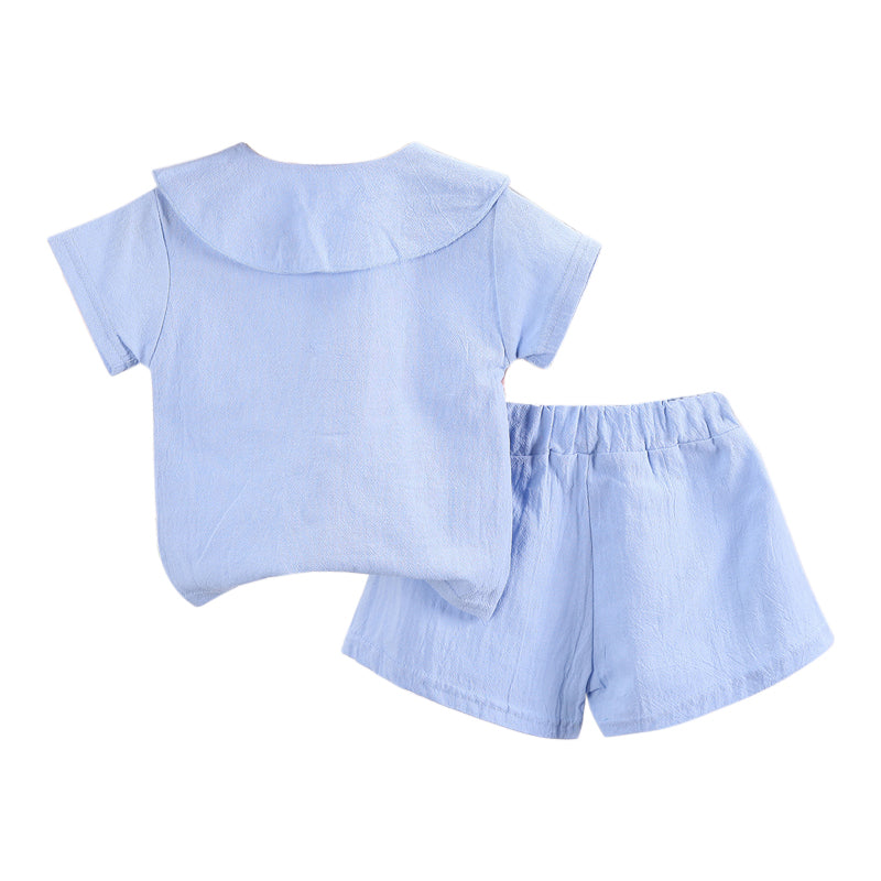 Girls Blue Ruffles Detail Shirt with Pyjamas