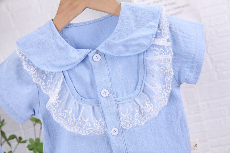 Girls Blue Ruffles Detail Shirt with Pyjamas