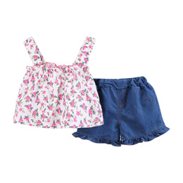 Girls Pink Floral Printed Top with Shorts