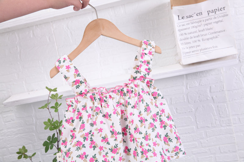 Girls Pink Floral Printed Top with Shorts