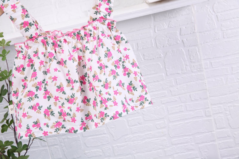 Girls Pink Floral Printed Top with Shorts