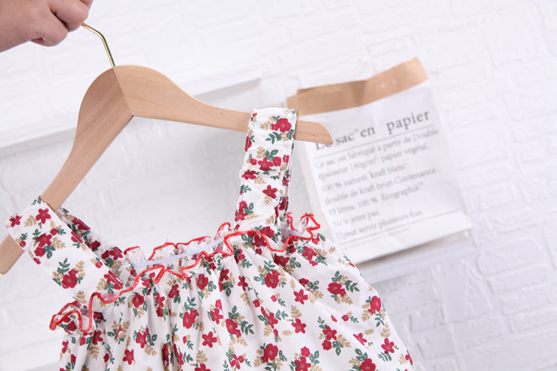 Girls Red & Blue Floral Printed Top With Shorts