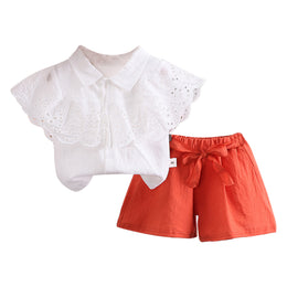 Girls White & Orange Self Design Top with Pyjamas