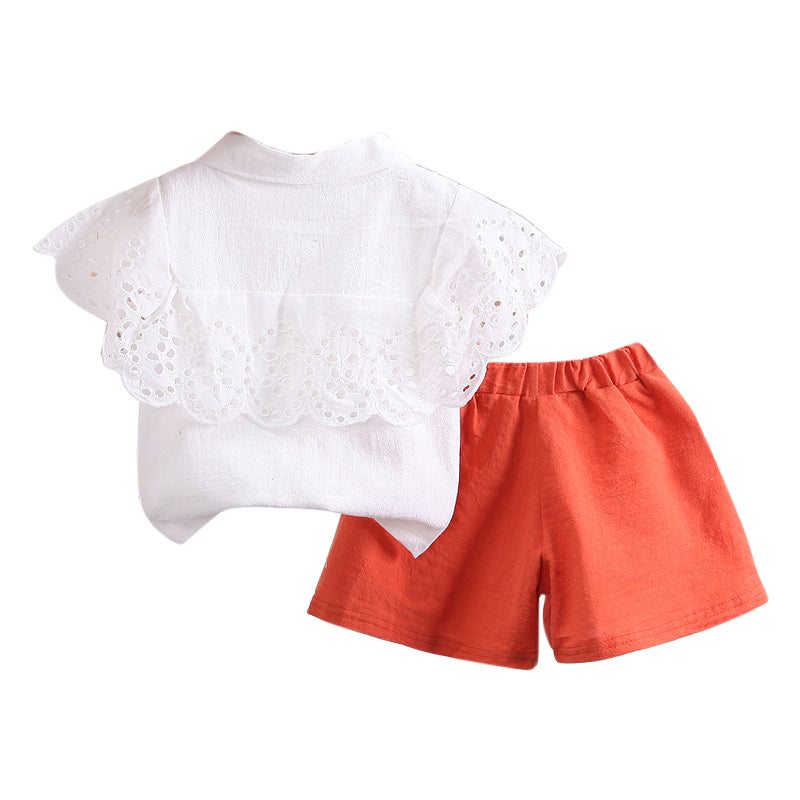 Girls White & Orange Self Design Top with Pyjamas