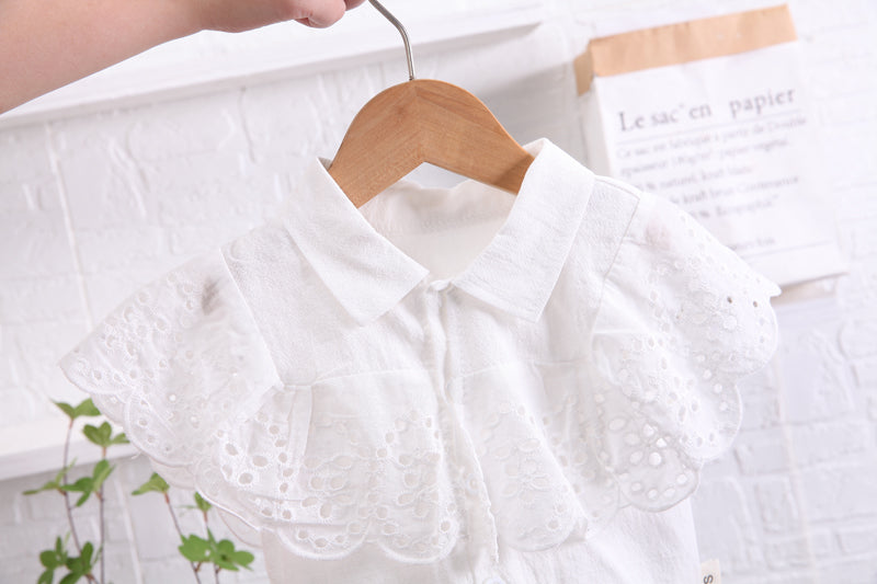 Girls White & Orange Self Design Top with Pyjamas