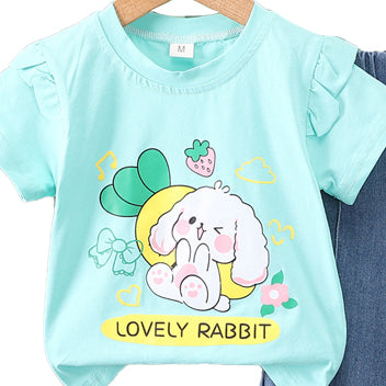 Girls Green Printed T-shirt with Trousers