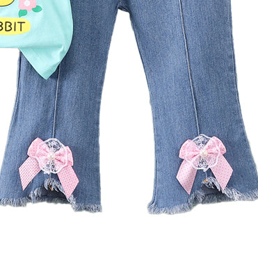 Girls Green Printed T-shirt with Trousers