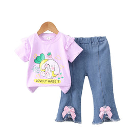 Girls Printed Round Neck T-shirt With Trousers