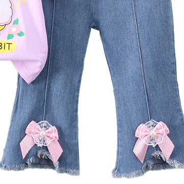 Girls Printed Round Neck T-shirt With Trousers