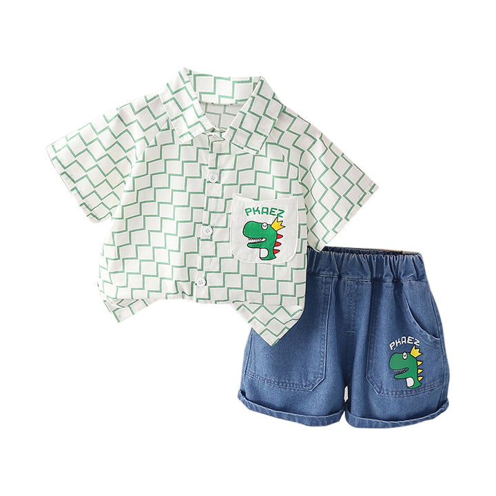 Boys Green Geometric Printed T-shirt With Shorts