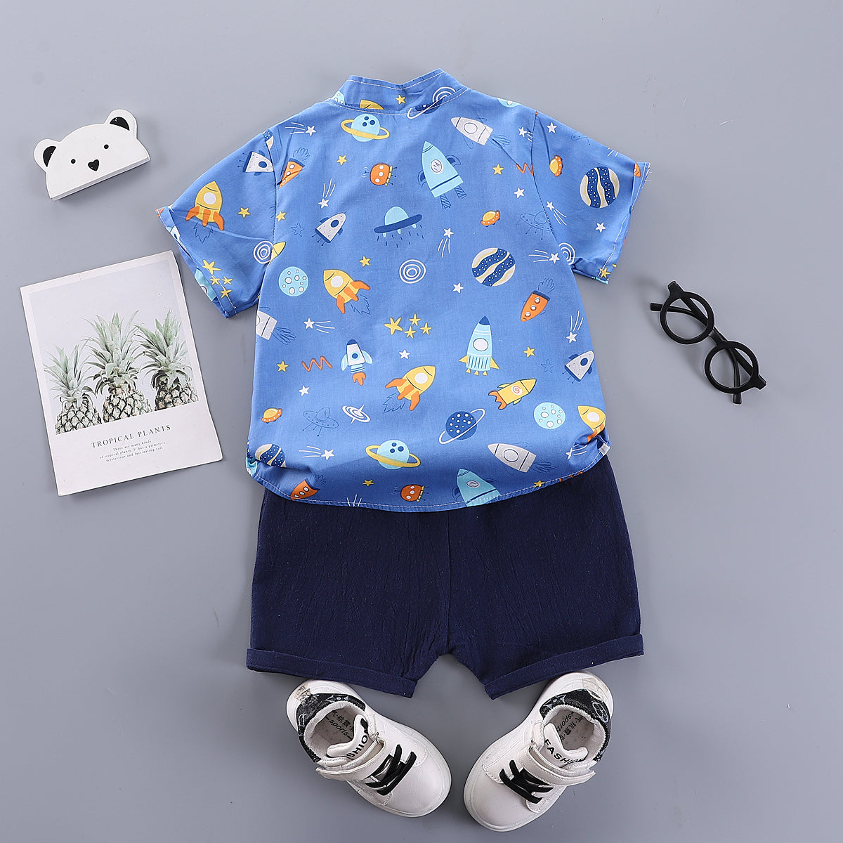 Boys Blue Graphic Printed Shirt with Shorts