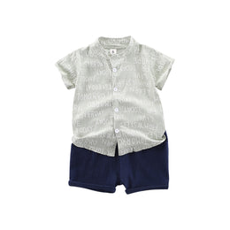 Boys Printed Mandarin Collar Shirt With Short