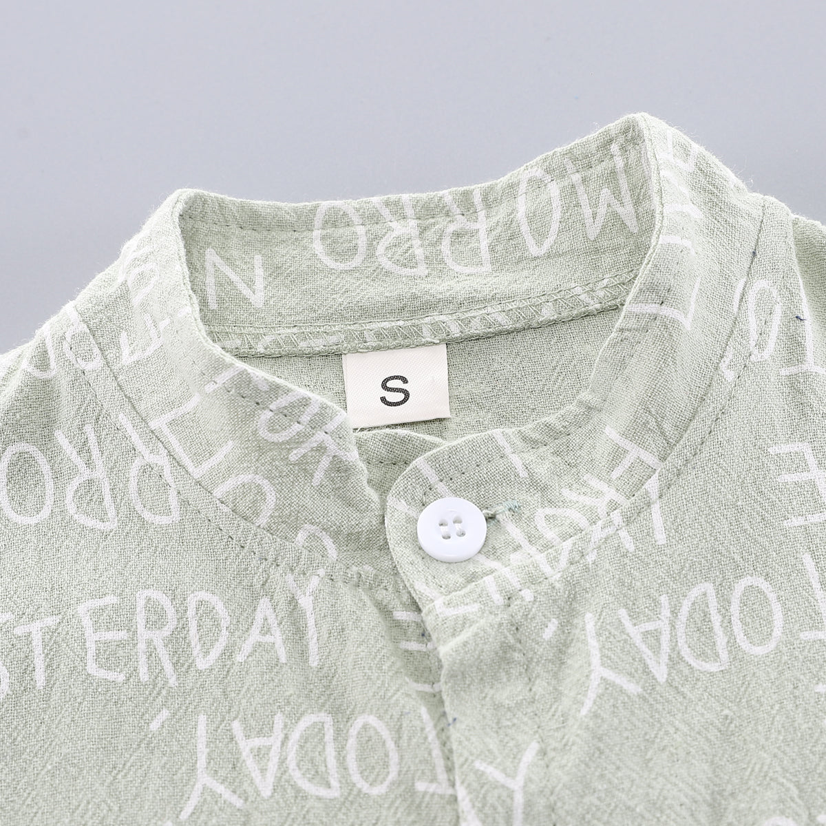 Boys Printed Mandarin Collar Shirt With Short