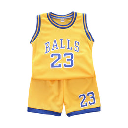 Boys Yellow & Blue Round Neck Sleeveless Printed T-shirt with Shorts