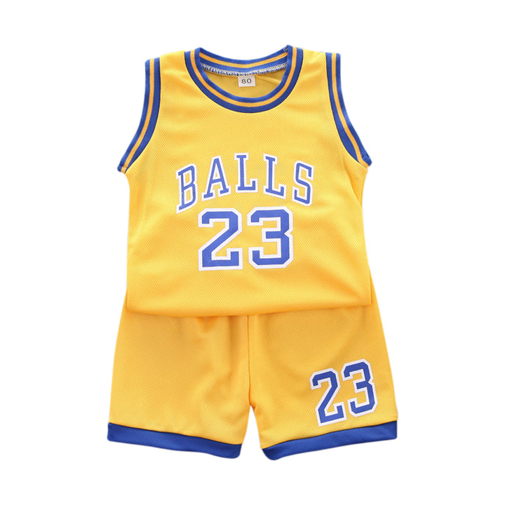 Boys Yellow & Blue Round Neck Sleeveless Printed T-shirt with Shorts