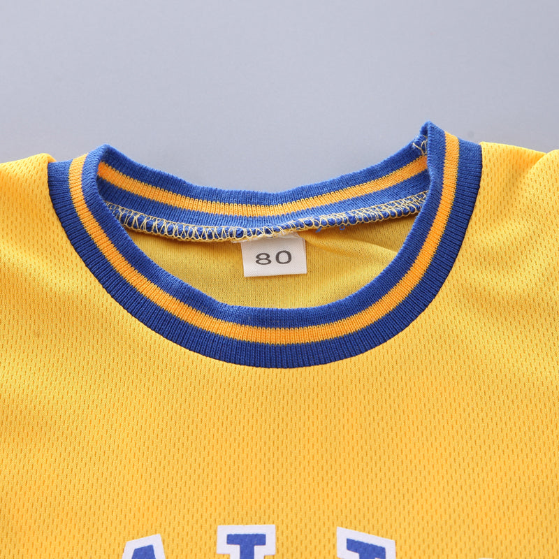 Boys Yellow & Blue Round Neck Sleeveless Printed T-shirt with Shorts