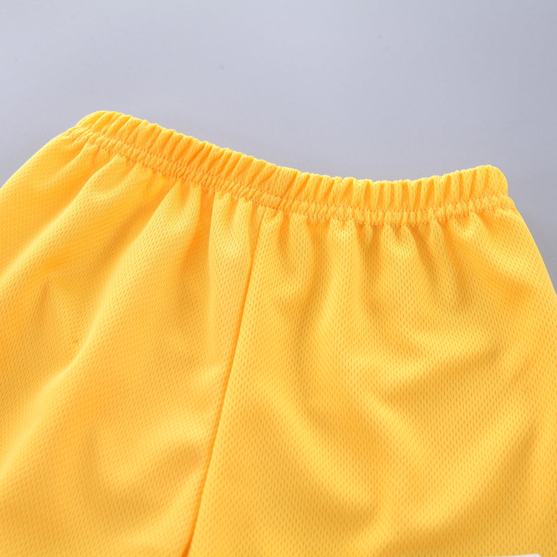 Boys Yellow & Blue Round Neck Sleeveless Printed T-shirt with Shorts