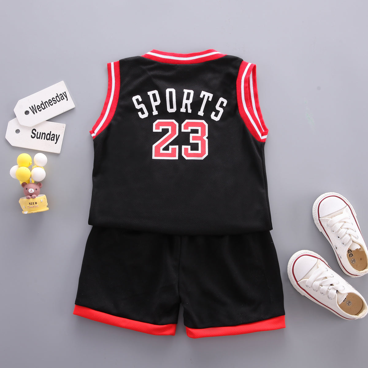 Boys Black & Red Printed Sleveless T-shirt with Shorts