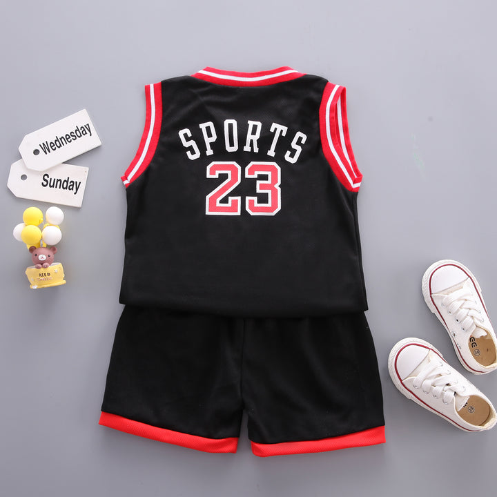 Boys Black & Red Printed Sleveless T-shirt with Shorts