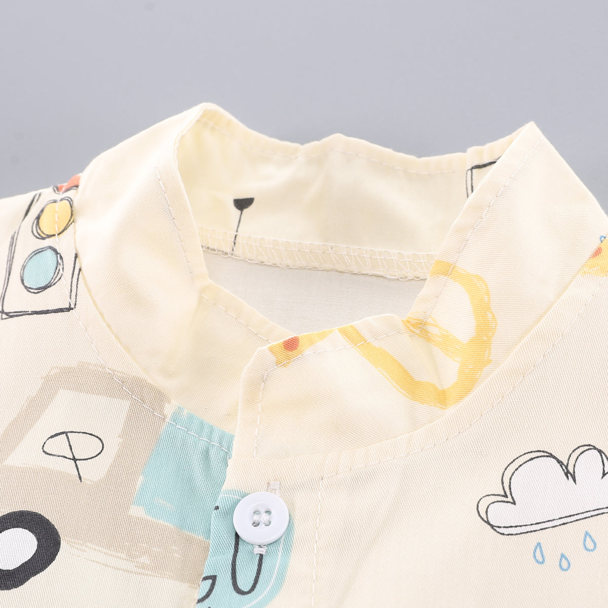 Boys Beige & Blue Printed Shirt with Shorts